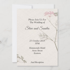 ミニマルな結婚式招待状, 緑とピンクの花 招待状