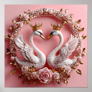 ミニマルな結婚白鳥の愛のシンボル 🦢🤍✨ ポスター