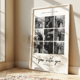 ミニマルな結婚1周年 ウェディング フォトコラージュ9枚 ポスター