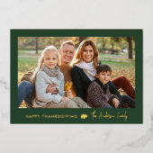 ミニマルな緑と金ゴールド感謝祭2枚の写真 箔シーズンカード (正面)