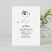 ミニマルな緑のエレガントスクリプトブライダルシャワー 箔招待状 (立ち正面)