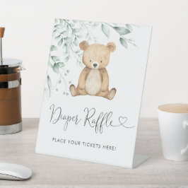 ミニマルな緑のクマおむつラッフル 台座サイン