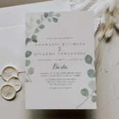 ミニマルな緑のユーカリスペインの結婚の 招待状