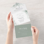 ミニマルな緑のユーカリ結婚プス オールインワン招待状 (貼ってはがせる)