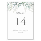 ミニマルな緑のユーカリ結婚プス テーブルナンバー (正面)