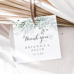 ミニマルな緑のユーカリ結婚プス フェイバータグ