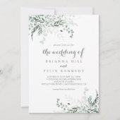 ミニマルな緑のユーカリ結婚プタス 招待状 (正面)