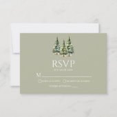 ミニマルな緑の冬の雪の松結婚の木 出欠カード (正面)