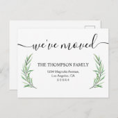 ミニマルな緑の引っ越しましたニューホームムービング 案内ポストカード (正面/裏面)
