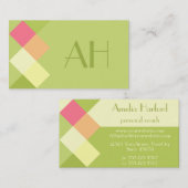 ミニマルな緑の正方形及びモノグラム 名刺 (正面/裏面)