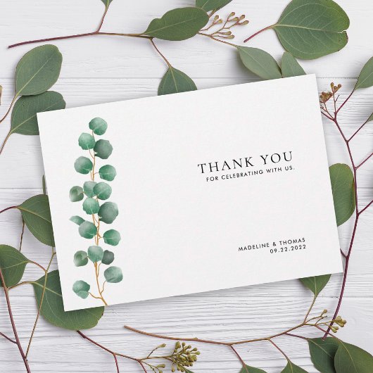 ミニマルな緑の水の離れ色結婚の サンキューカード