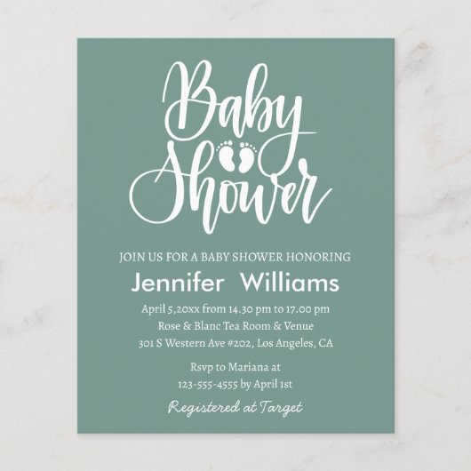 ミニマルな緑の白い赤ちゃんシャワーの招待状 チラシ (正面)