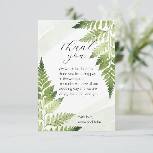 ミニマルな緑の結婚シダのサンキューカード サンキューカード (スタンド正面)