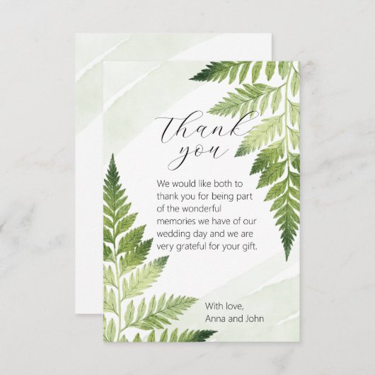 ミニマルな緑の結婚シダのサンキューカード サンキューカード (正面/裏面)