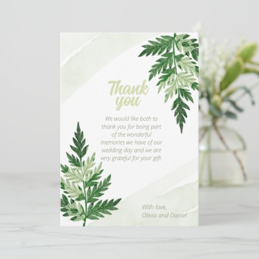 ミニマルな緑の結婚シダのサンキューカード サンキューカード (スタンド正面)