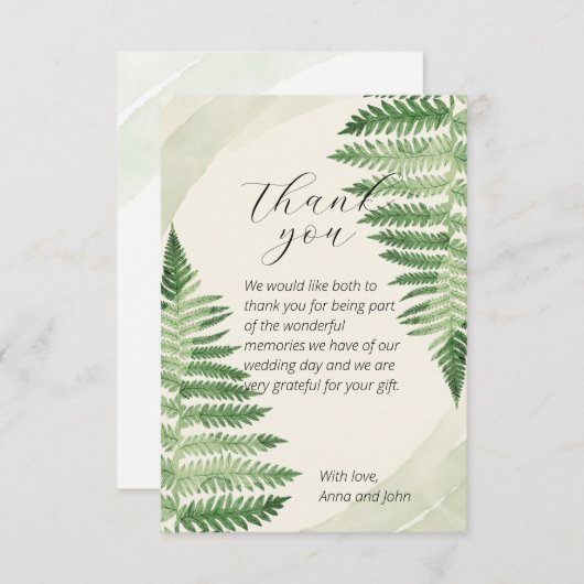 ミニマルな緑の結婚シダのサンキューカード サンキューカード (正面/裏面)