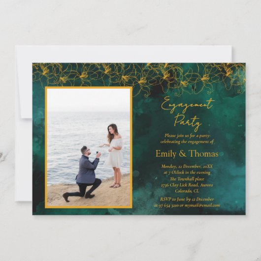 ミニマルな緑の背景結婚の婚約Invite 招待状 (正面)