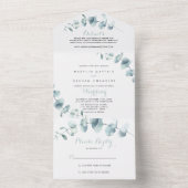 ミニマルな緑結婚の葉 オールインワン招待状 (内側)