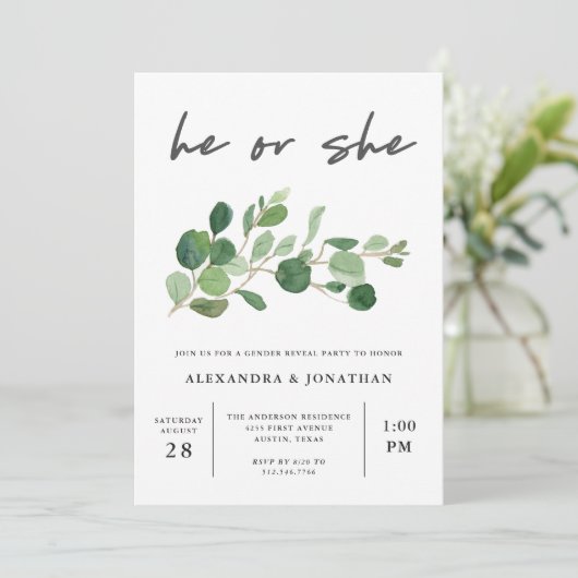 ミニマルな緑 | 性別の表示パーティー 招待状 (スタンド正面)