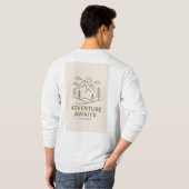 ミニマルな線画の「冒険が待っている」Tシャツデザイン Tシャツ (裏面フル)