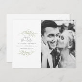 ミニマルな群葉 + 原稿の文字の保存日付 案内ポストカード (正面/裏面)