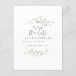 ミニマルな群葉 + 原稿の文字の保存日付 案内ポストカード