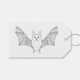 ミニマルな羽を広げたコウモリの線画 ハッピーハロウィン ギフトタグ