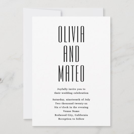 ミニマルな背の高いサンセリフ結婚式招待状 招待状 (正面)