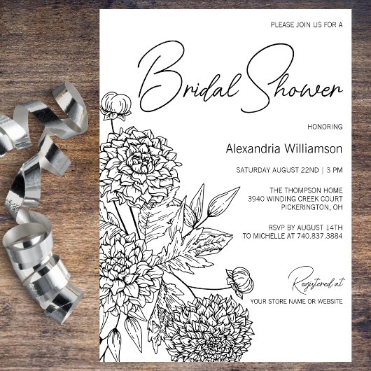 ミニマルな花のブライズシャワー 招待状