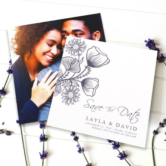 ミニマルな花のラベンダー Save The Date フォトカード 招待状