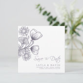 ミニマルな花のラベンダー Save The Date フォトカード 招待状 (スタンド正面)