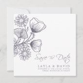 ミニマルな花のラベンダー Save The Date フォトカード 招待状 (正面)