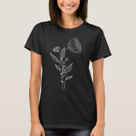 ミニマルな花ラインアートモノクロ Tシャツ