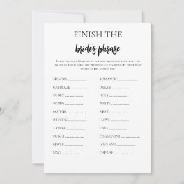 ミニマルな花嫁のフレーズブライダルゲームを終了 招待状