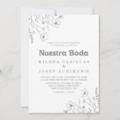 ミニマルな落ち着いたグレー+野生の花+Nuestra+Boda+ウェディング 招待状 (正面)