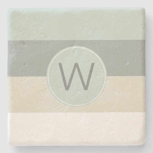 ミニマルな落ち着きストライプのパターンとモノグラム ストーンコースター (正面)