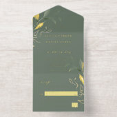 ミニマルな葉緑豊かな金ゴールドセージ結婚・グリーン オールインワン招待状 (内側)