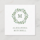 ミニマルな葉 |モノグラム スクエア名刺 (正面)