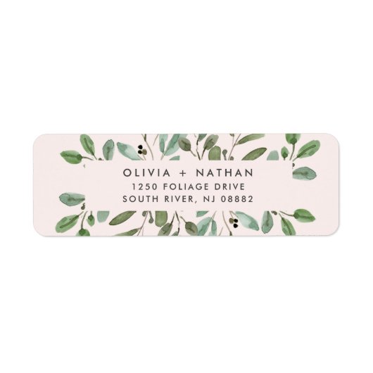 ミニマルな葉 |赤面ピンク結婚ズ ラベル (正面)