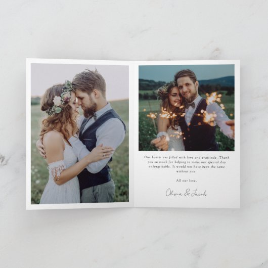 ミニマルな複数の写真を折り返結婚し サンキューカード (内部)