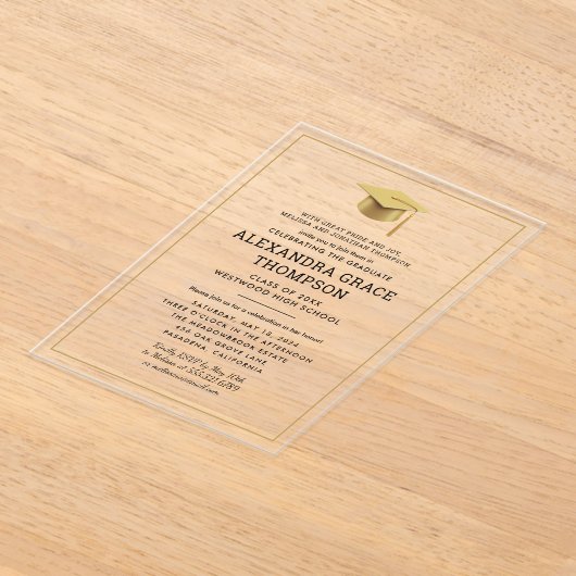 ミニマルな親が名前を白金ゴールド卒業 アクリル招待状 (レイダウン)