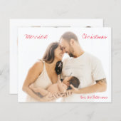 ミニマルな赤いスクリプト写真のクリスマスモダン (正面/裏面)