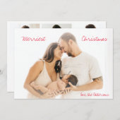 ミニマルな赤いスクリプト写真のクリスマスモダン シーズンカード (正面/裏面)