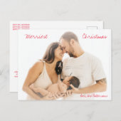 ミニマルな赤いスクリプト写真のクリスマスモダン シーズンポストカード (正面/裏面)