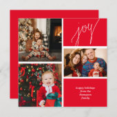 ミニマルな赤いスクリプト喜び写真コラージクリスマス シーズンカード (正面/裏面)
