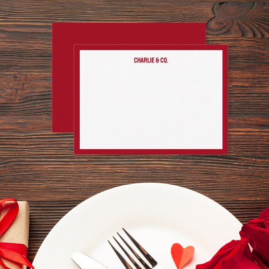 ミニマルな赤いローズ縁ど独身の、パーソナライズ ノートカード