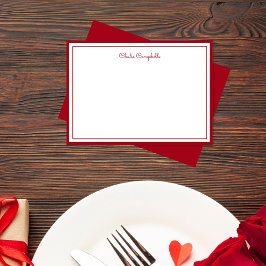 ミニマルな赤いローズ、縁ど2、署名 ノートカード