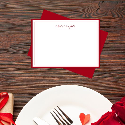 ミニマルな赤いローズ、縁ど2、署名 ノートカード