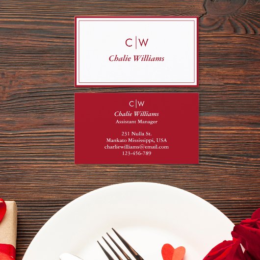 ミニマルな赤いローズ、縁ど2、署名 名刺