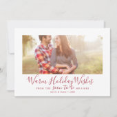 ミニマルな赤い温かいホリデーウィッシュのエンゲージメント写真 シーズンカード (正面)